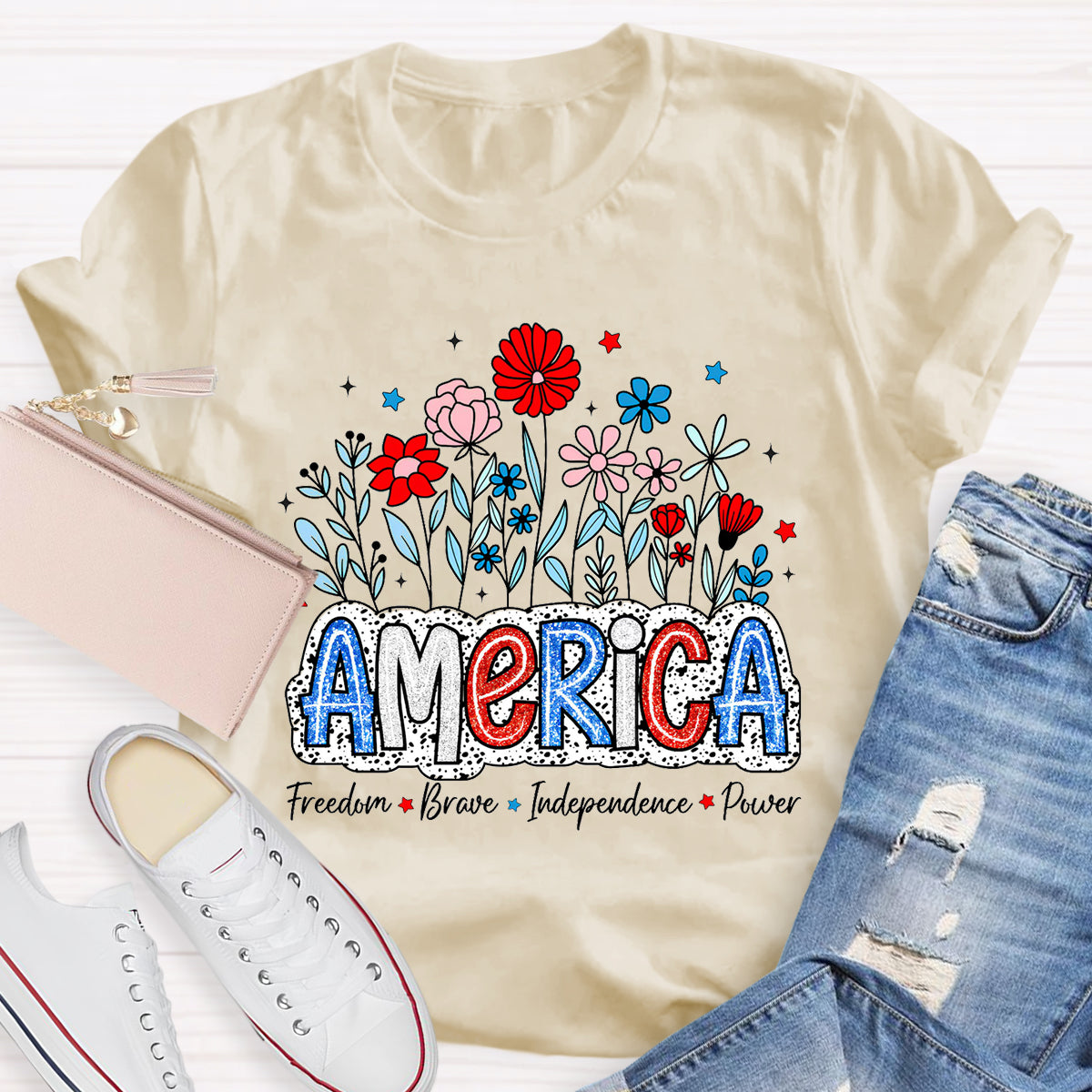 American Teacher Freedom Brave Power T-Shirt