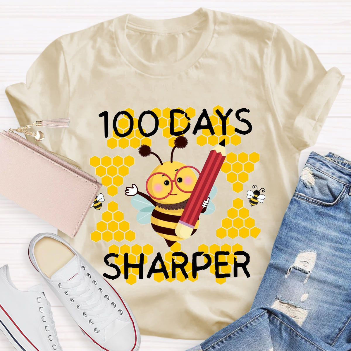 100 Days Sharper Funny Bee  T-Shirt