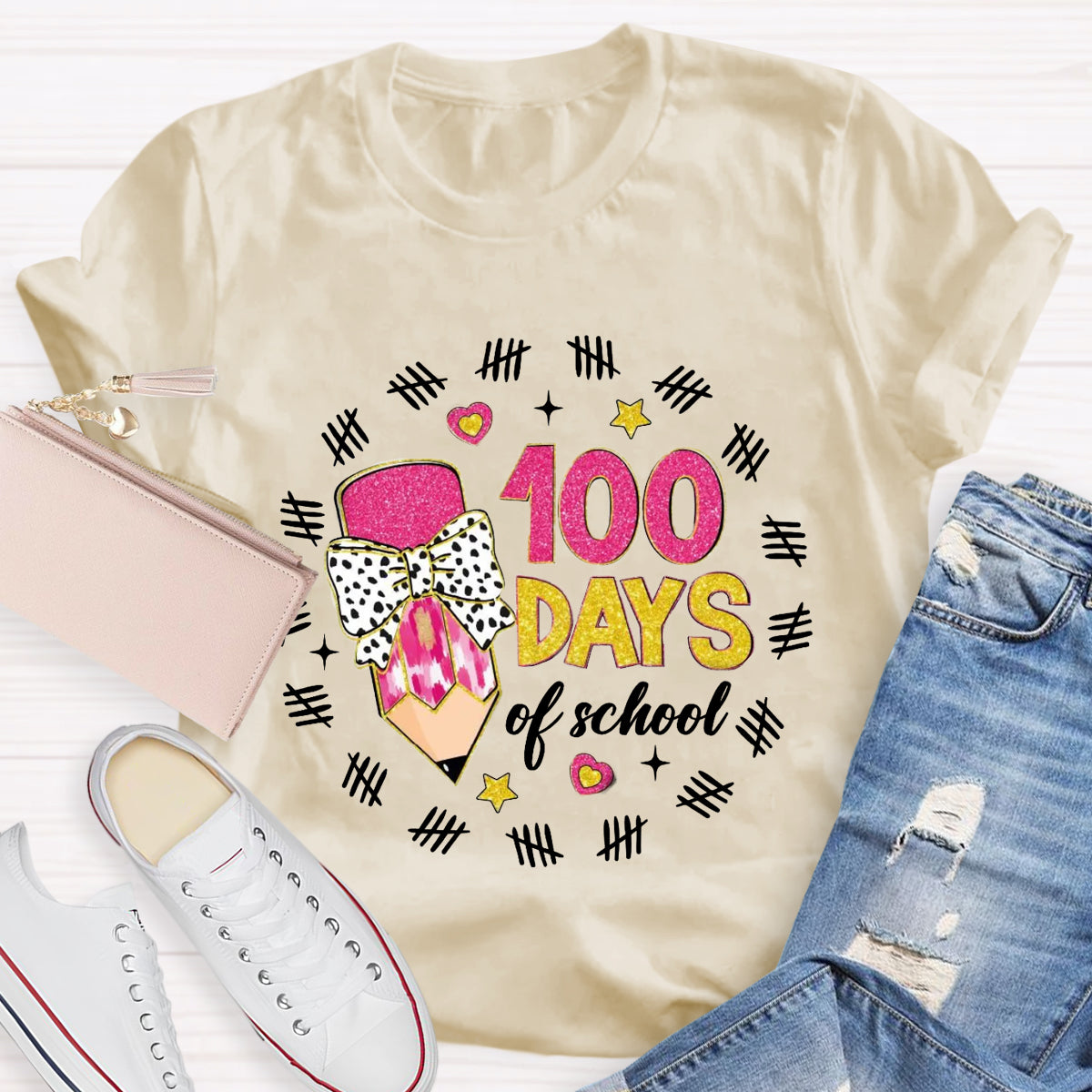 100 days of School Bow Teacher T-Shirt