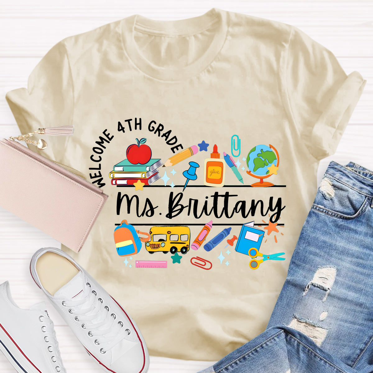 Personalized Grade And Name Welcome 4th Grade Teacher T-Shirt