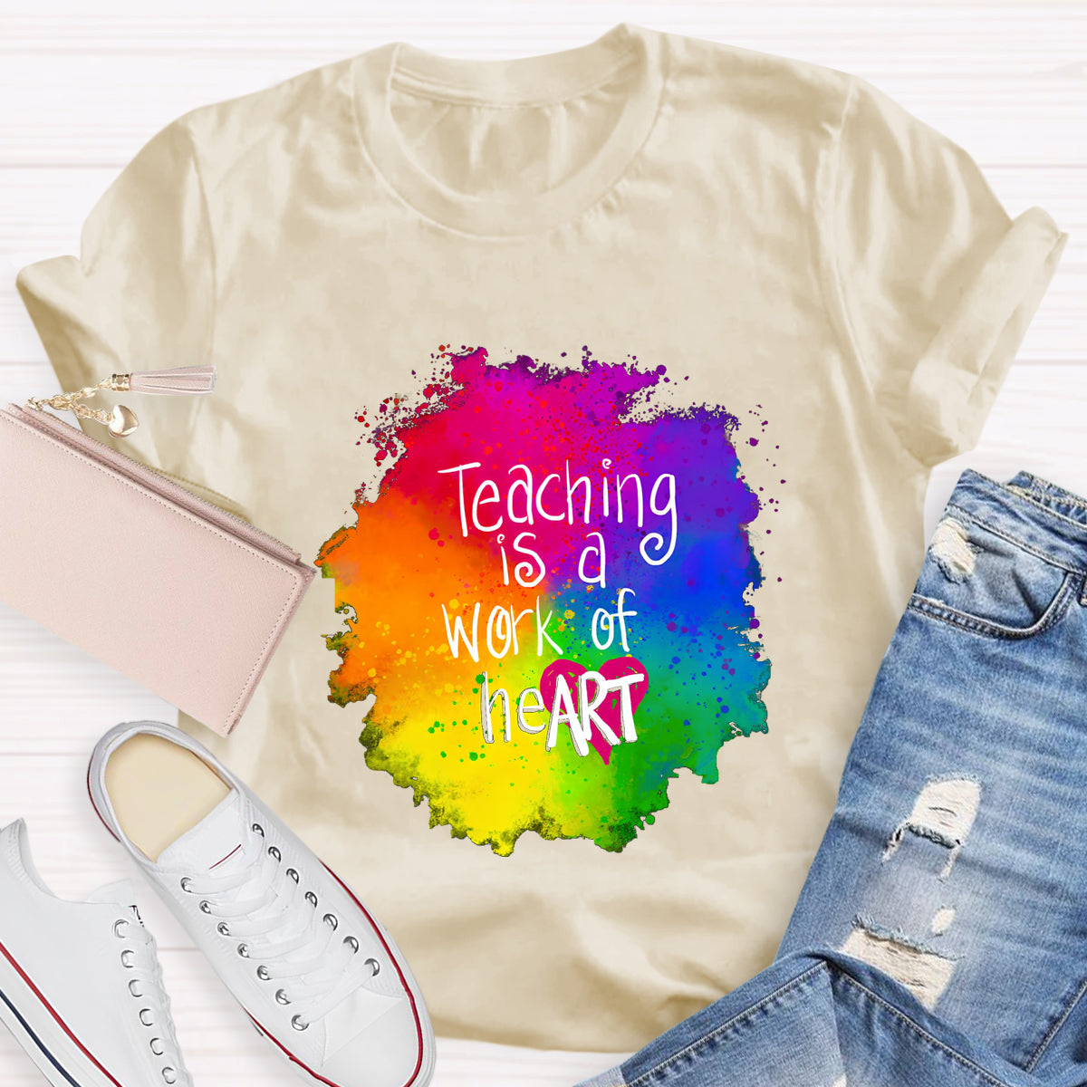 Teaching Is A Work Of Heart  Art Teacher T-Shirt