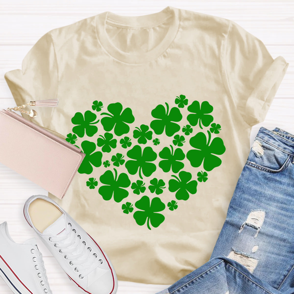 Cute Shamrocks in Heart T-Shirt