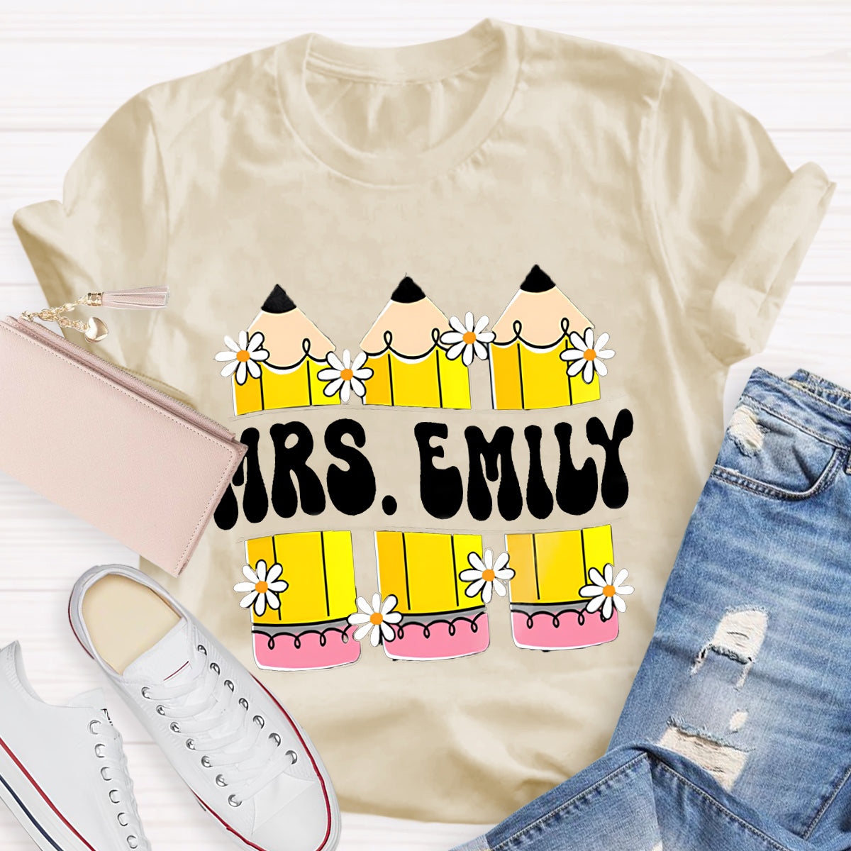 Personalized Your name Retro Teacher Pencil T-Shirt