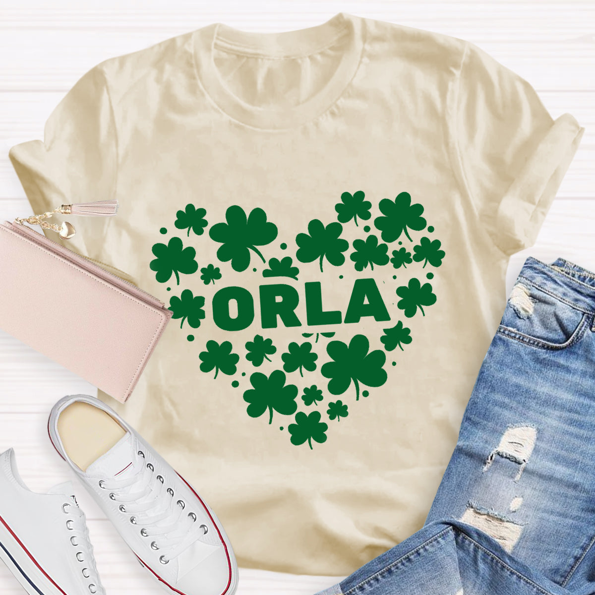 Personalized Name Shamrock Heart Teacher T-Shirt