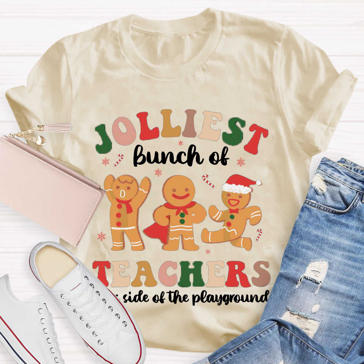 Jolliest Bunch of Teachers This Side Is Playground Gingerbread Man T-Shirt