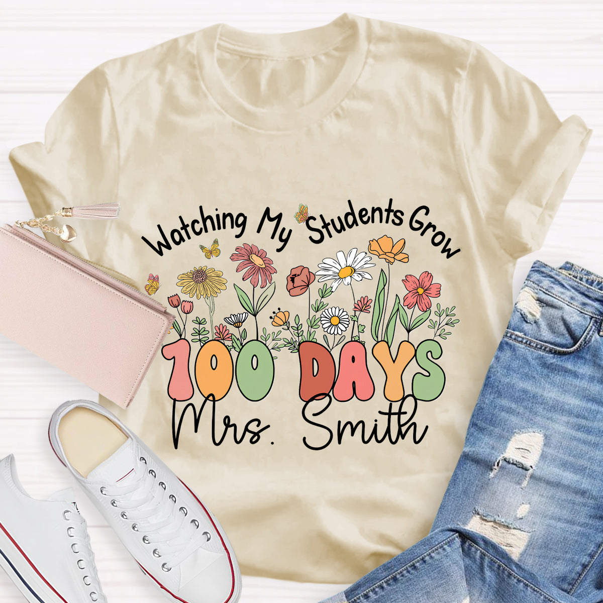 Personalized Name Watching My Students Grow 100 Days Teacher T-Shirt