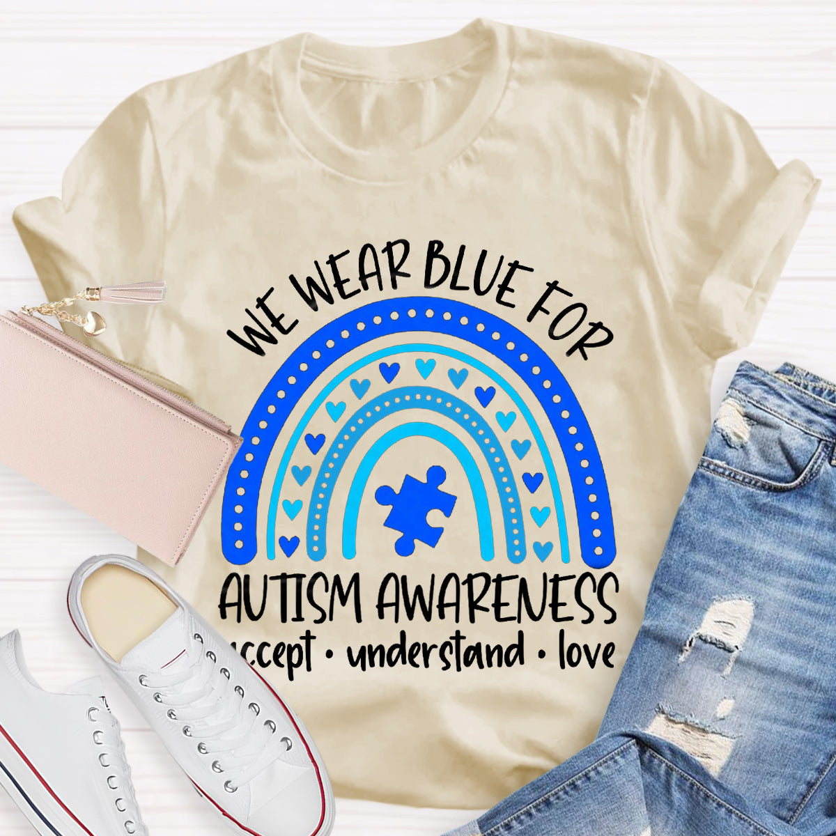 We Wear Blue for Autism Awareness Teacher T-Shirt