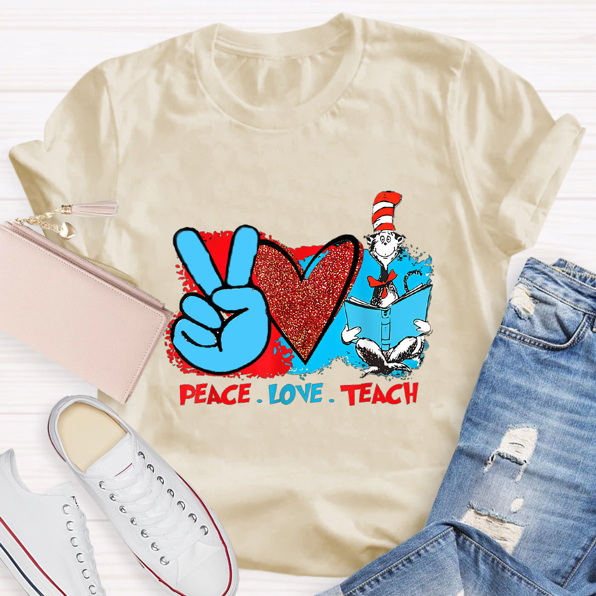 Peace Love Teach Children's Books T-Shirt