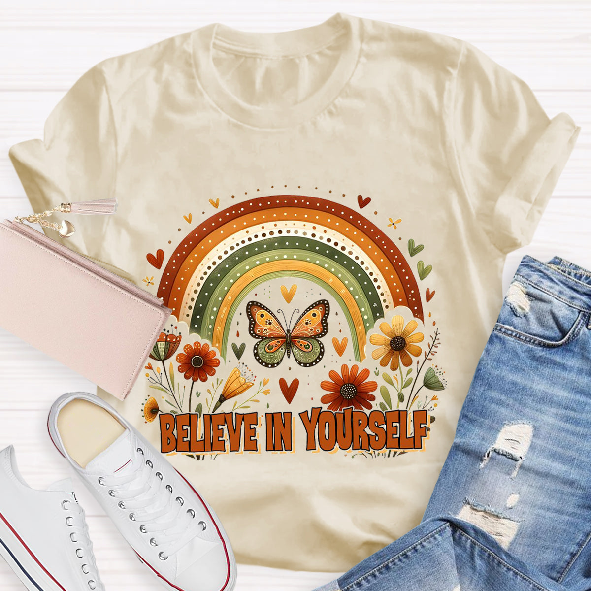 Believe In Yourself Floral Butterfly Teacher T-Shirt