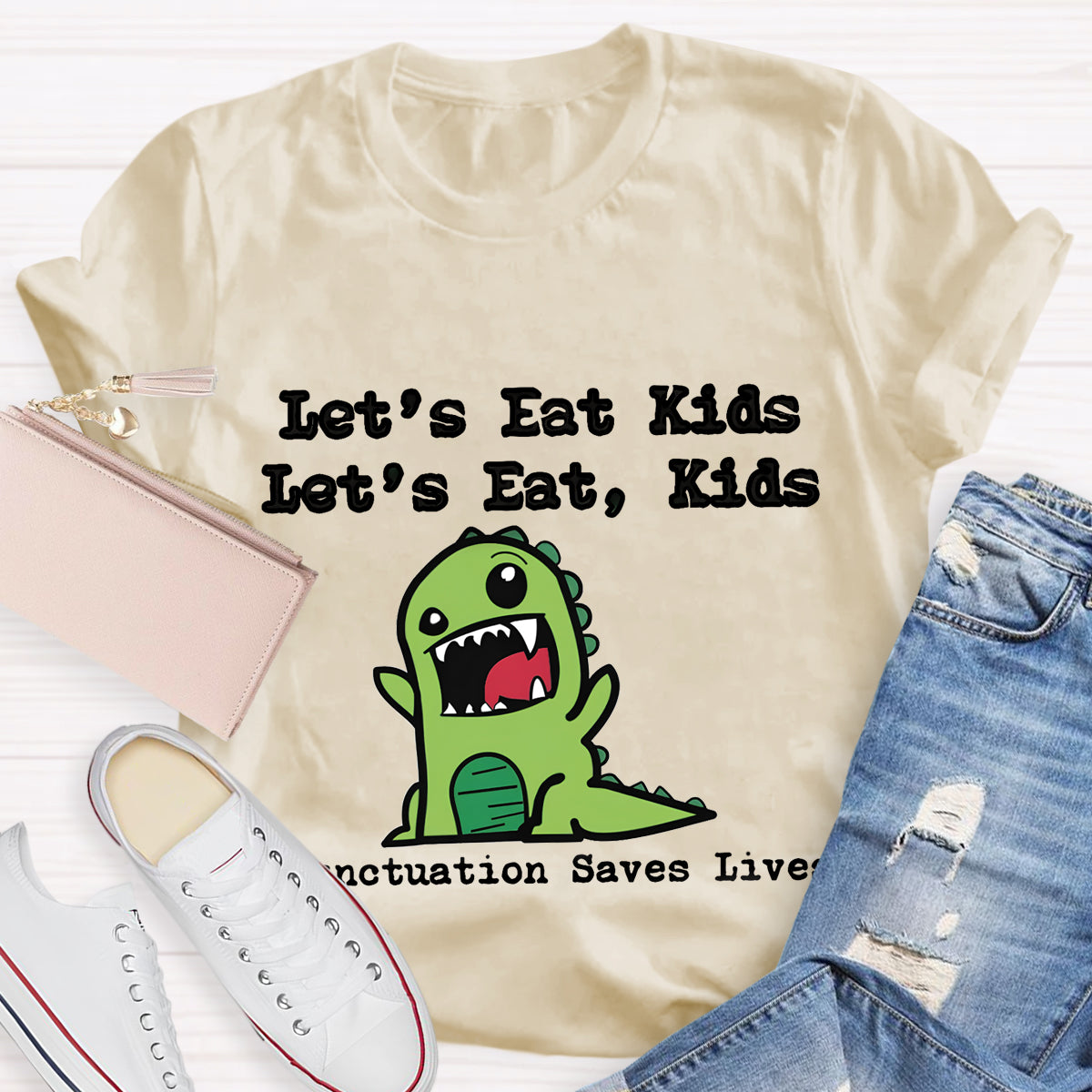 Let's Eat Kids Punctuation Saves Lives Grammar Teacher T-Shirt