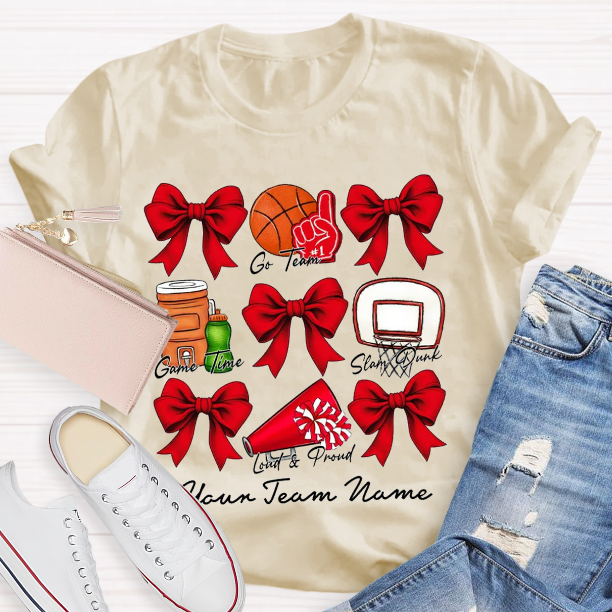 Personalized Team Name Basketball Bow T-Shirt