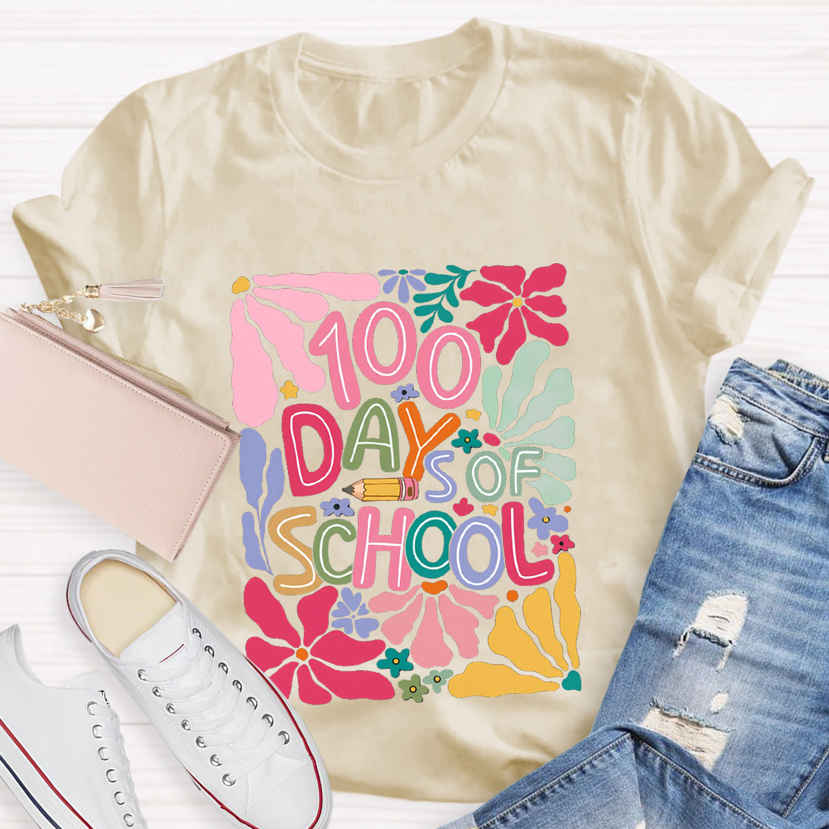 Floral 100 Days Of School Teacher T-Shirt