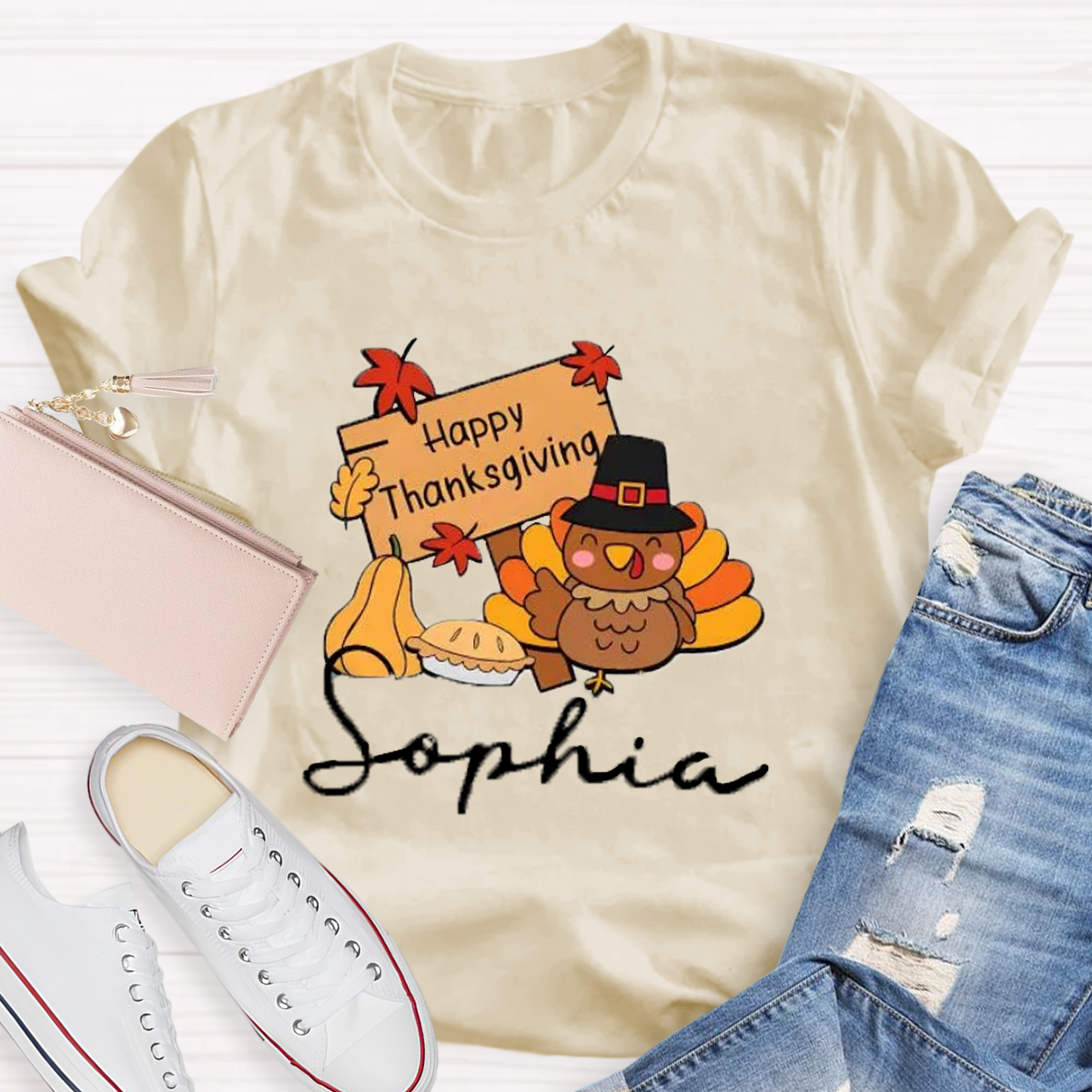 Personalized Name Happy Thanksgiving Teacher T-Shirt