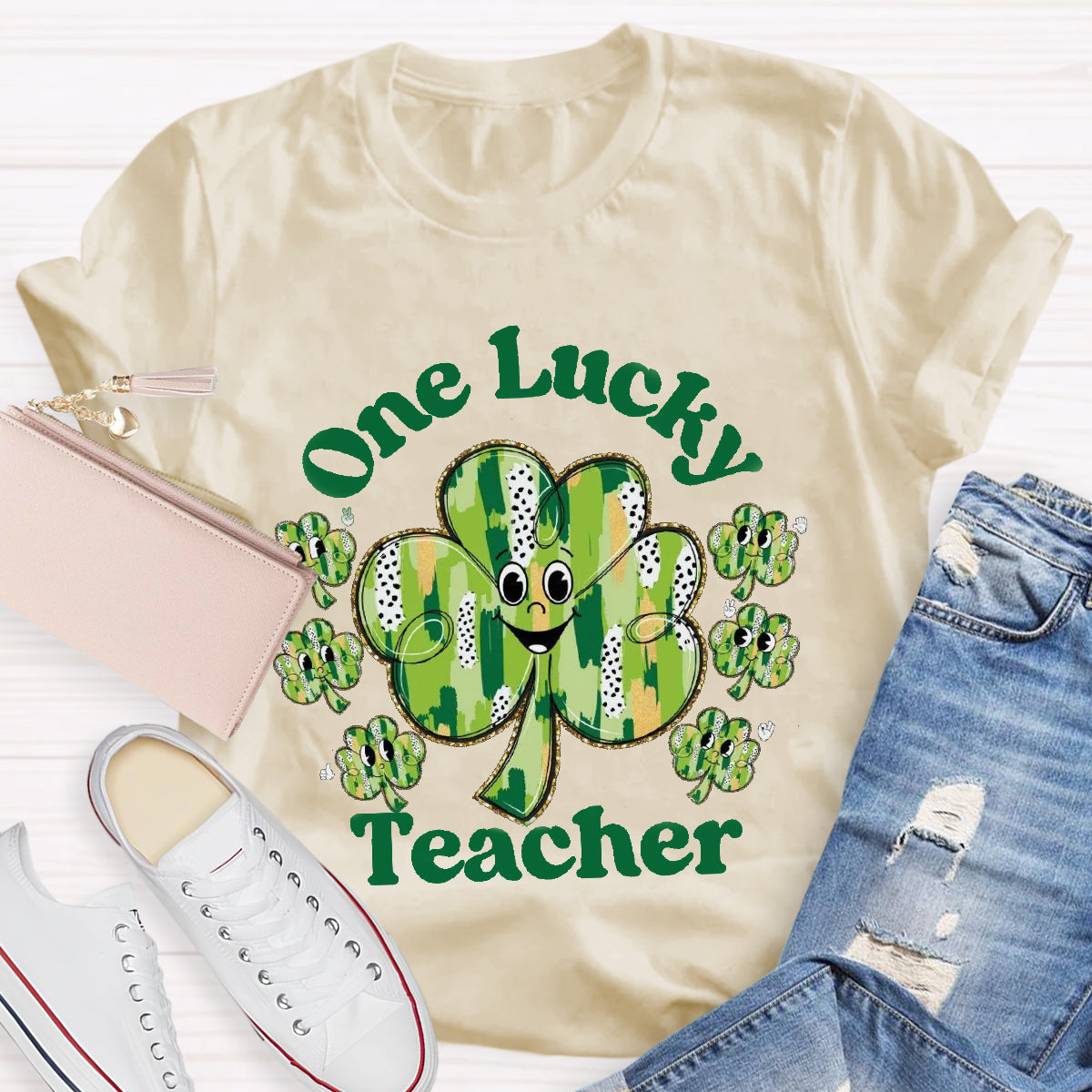 One Lucky Teacher Funny Shamrock T-Shirt