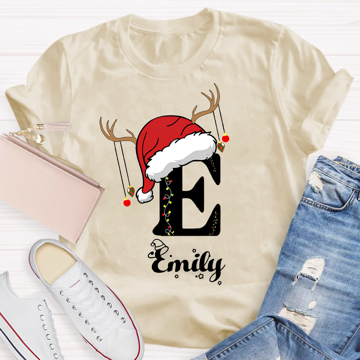 Personalized Name Santa Hat Teacher T-Shirt