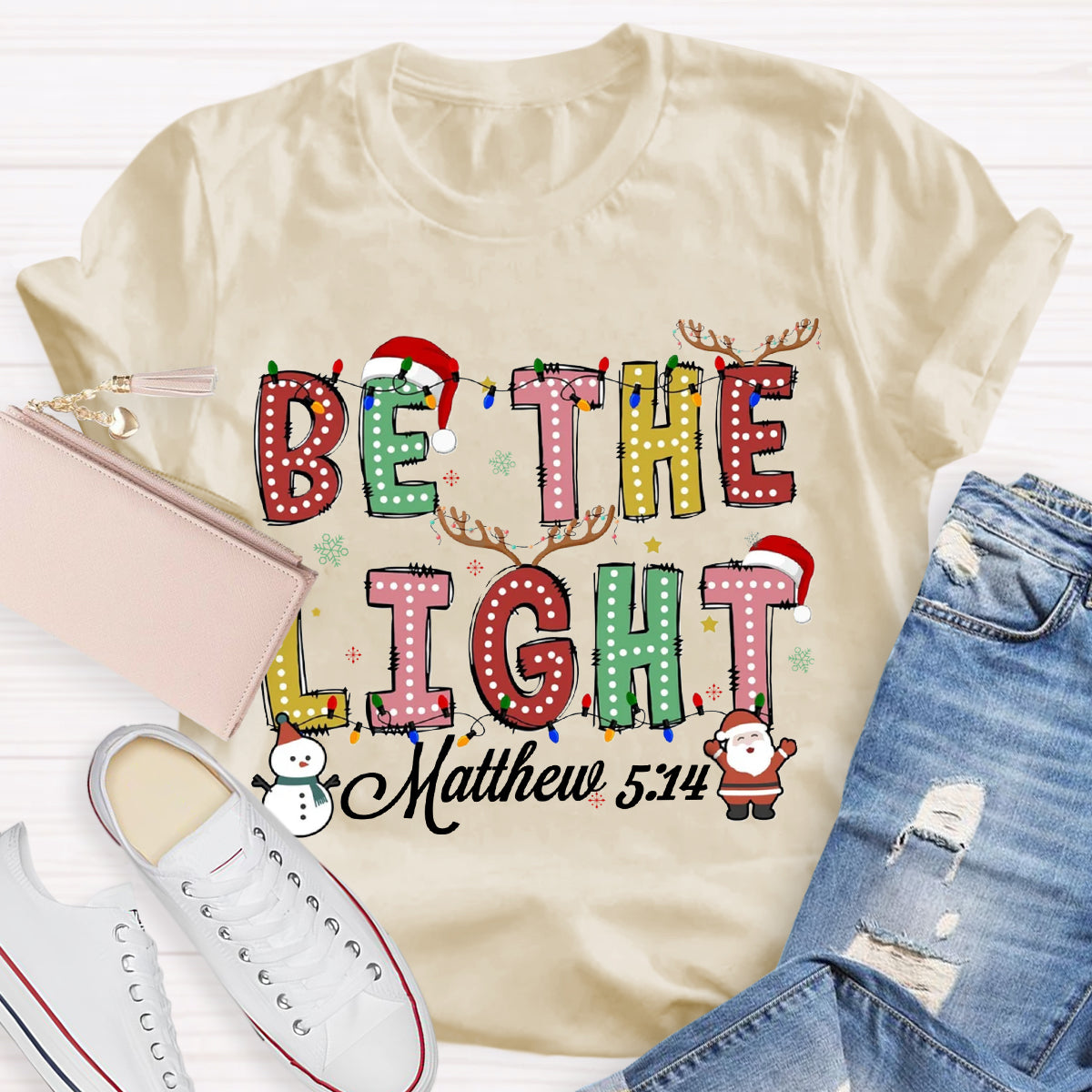 Christmas Light Be The Light Teacher T-Shirt