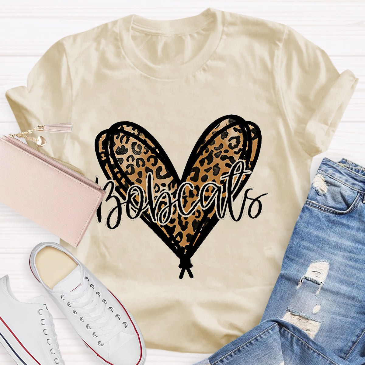 Personalized Mascot Bobcats Heart Teacher T-Shirt