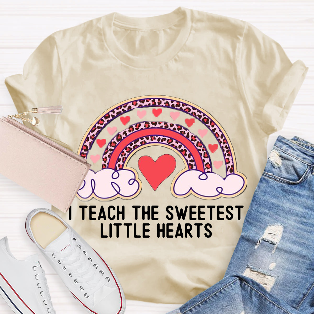 I Teach The Sweetest Little Hearts Rainbow Teacher Valentines Day T-Shirt