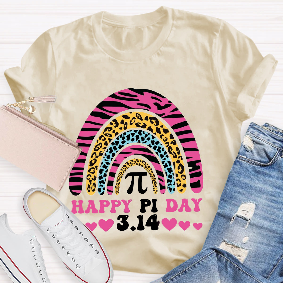 Happy Pi Day Pink Rainbow Teacher T-Shirt