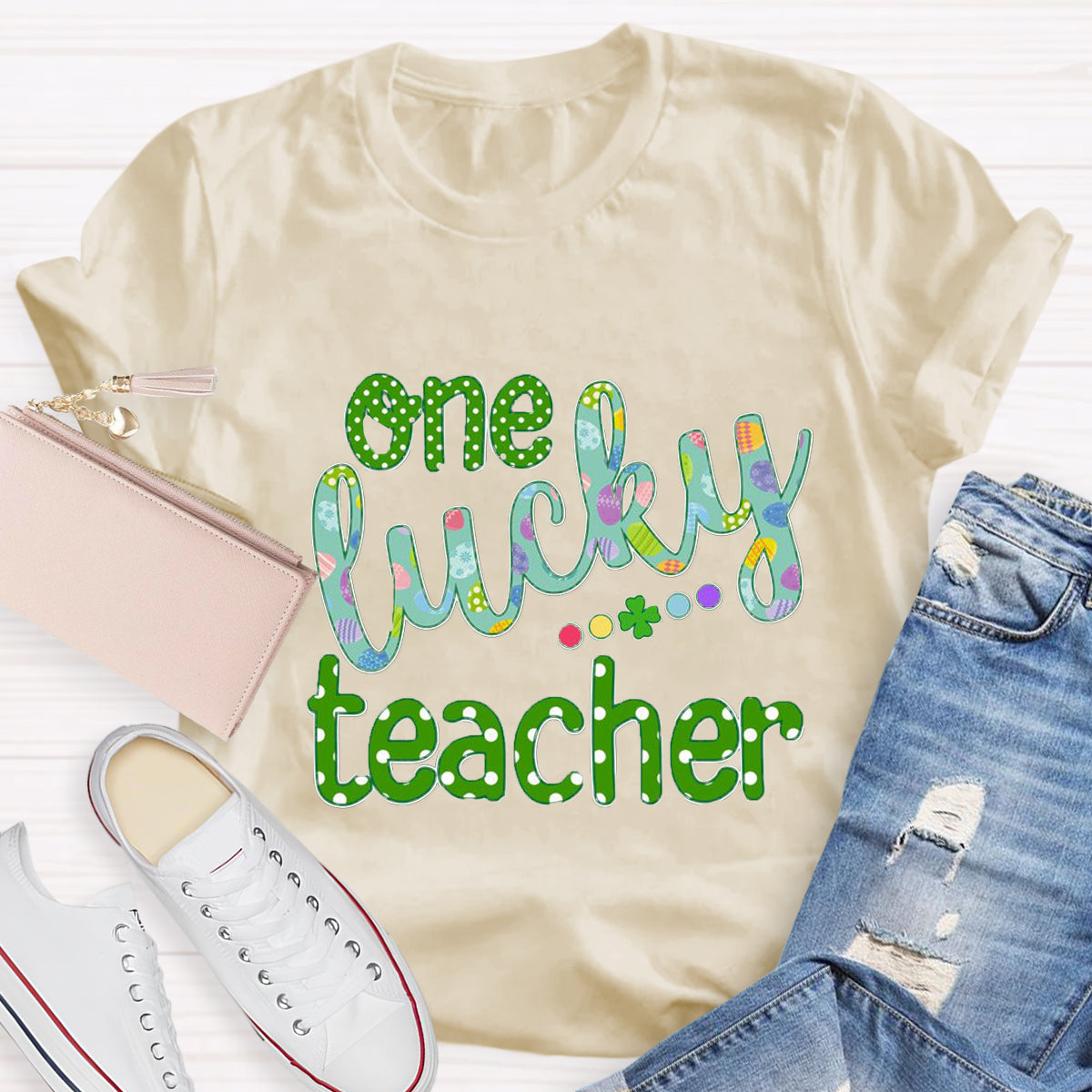 One Lucky Teacher Polka Dot Design T-Shirt