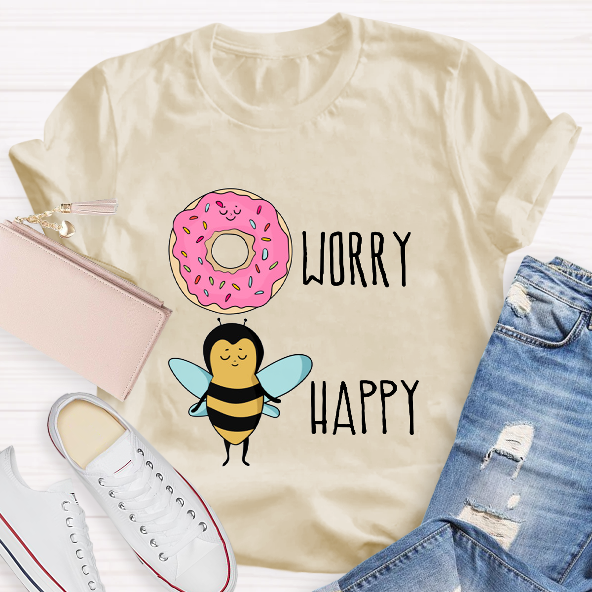 Donut Worry Bee Happy Funny T-Shirt