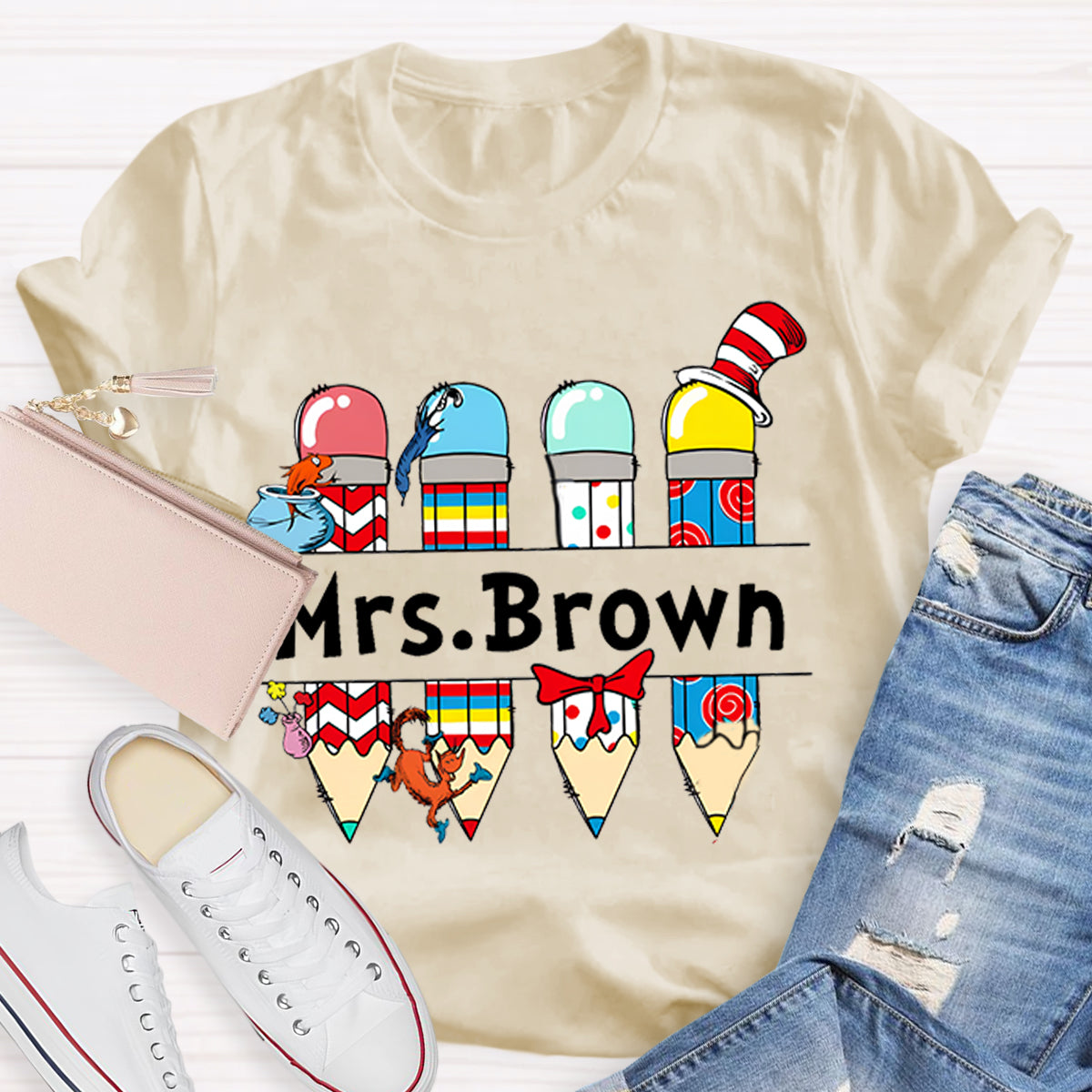 Personalized Name Reading Children Books Mrs. Brown T-Shirt