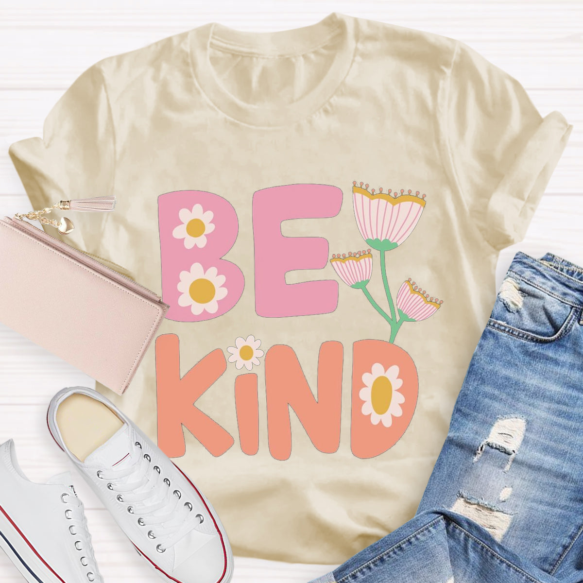 Be Kind Pink Flower Teacher T-Shirt