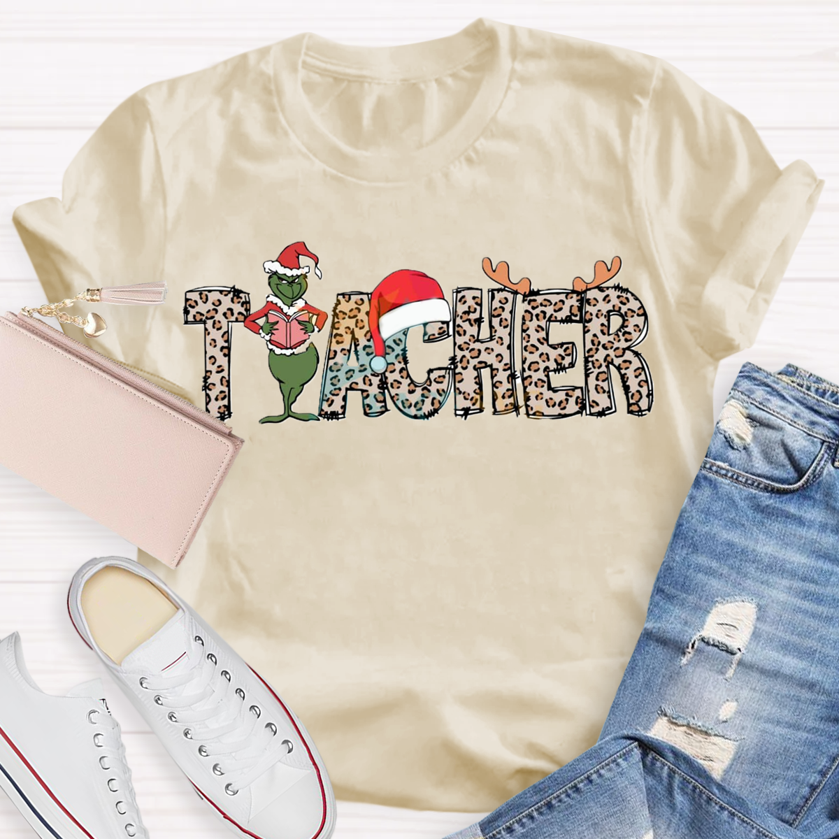 Christmas Leopard Teacher Grinch T-Shirt