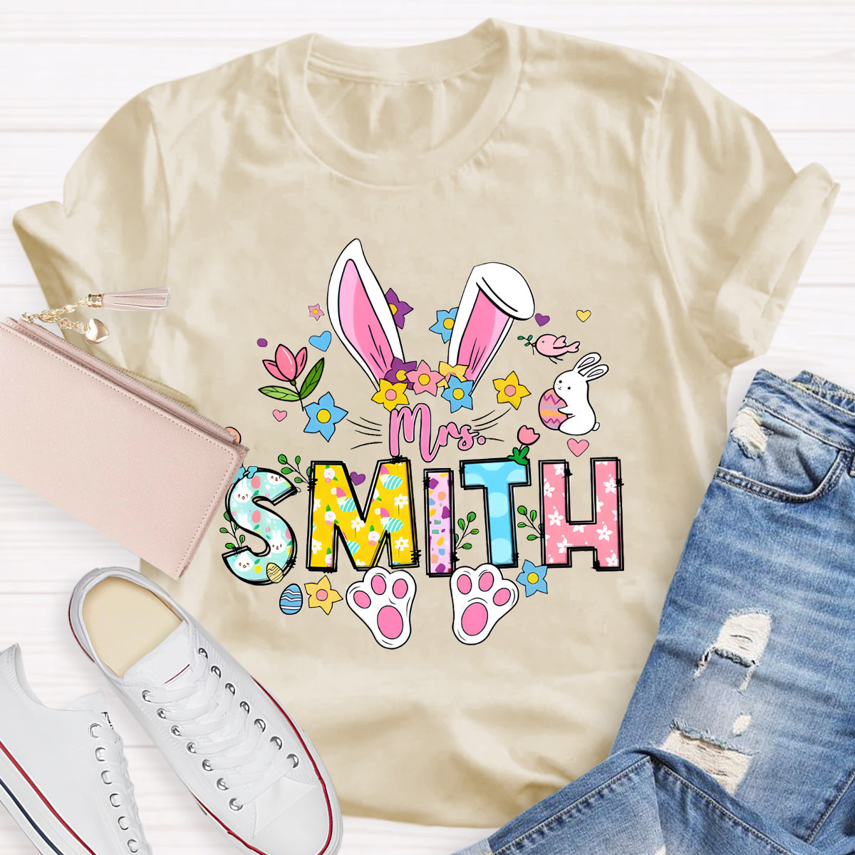 Personalized Easter Bunny Teacher T-Shirt