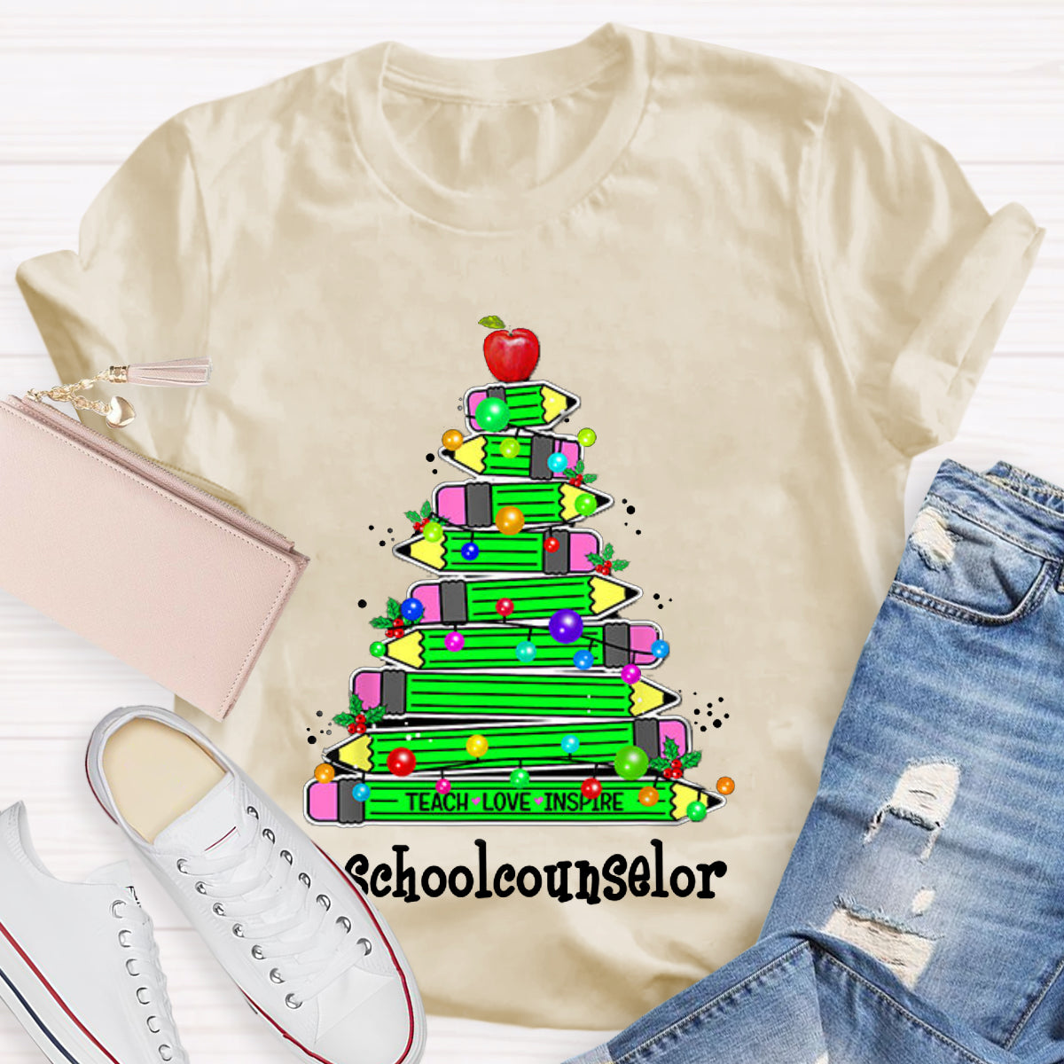 Personalized Position Of School Pencil Tree Teacher T-Shirt