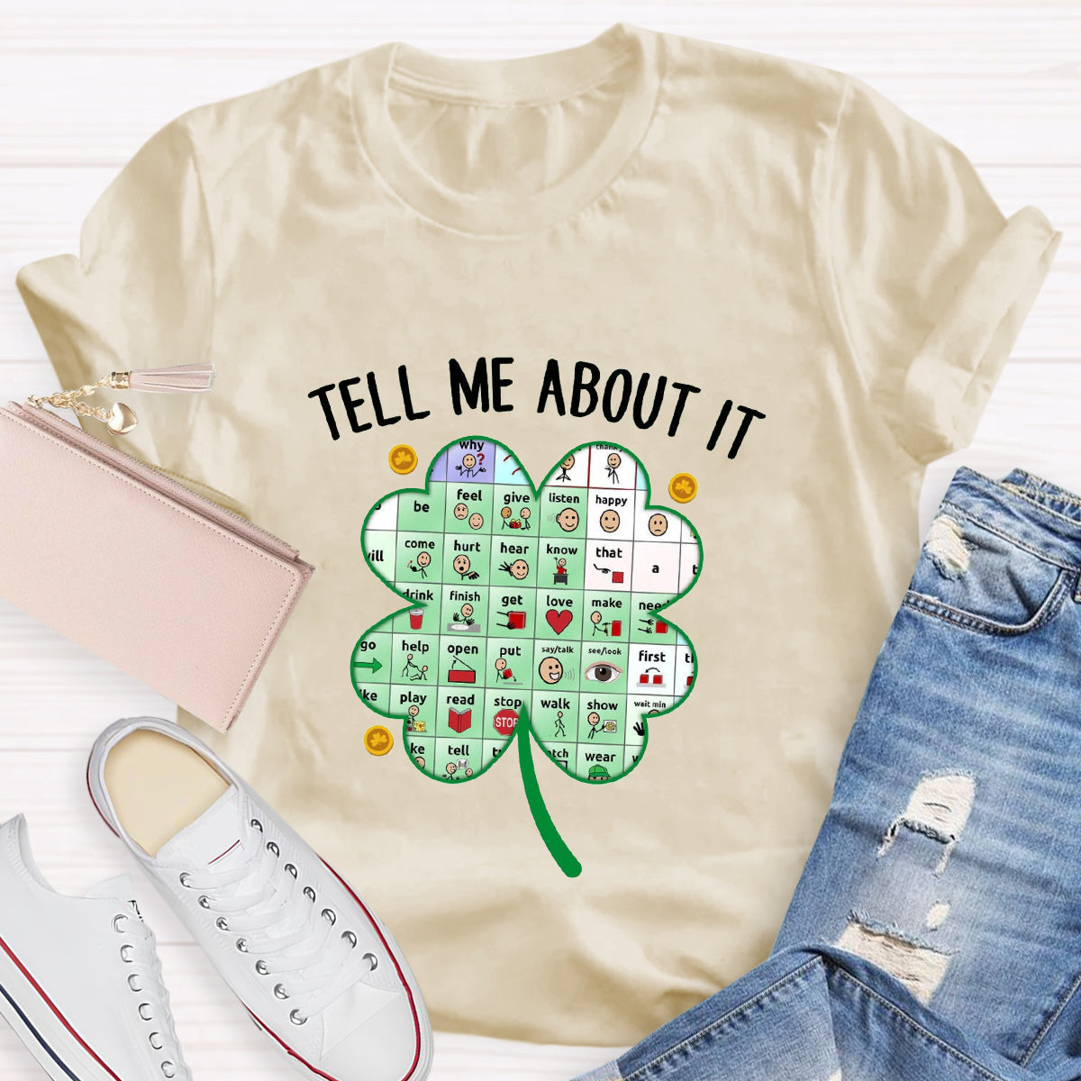 Tell Me About It Shamrock Teacher T-Shirt