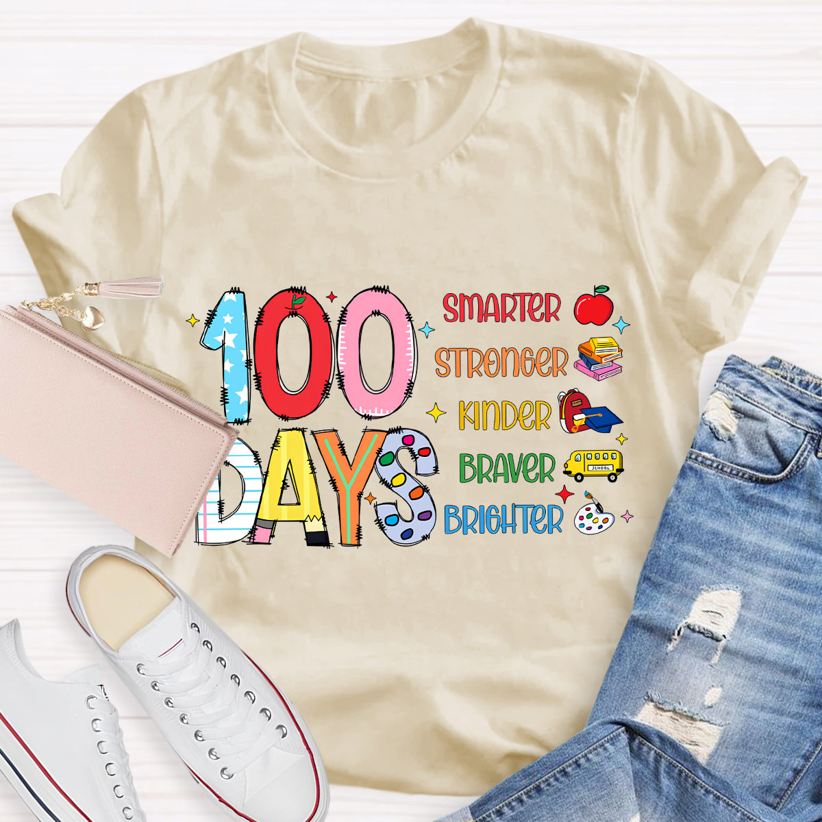 100 Days Smarter Brighter Teacher T-Shirt