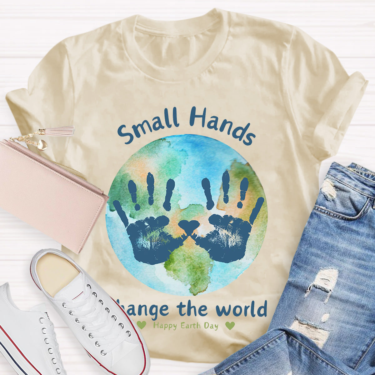 Earth Day Activity Handprint Small Hands Teacher T-Shirt