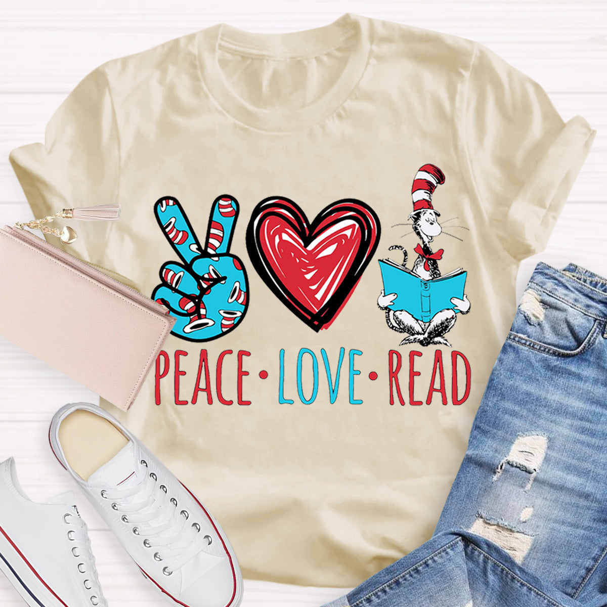 Dr. Seuss Peace Love Read Teacher T-Shirt