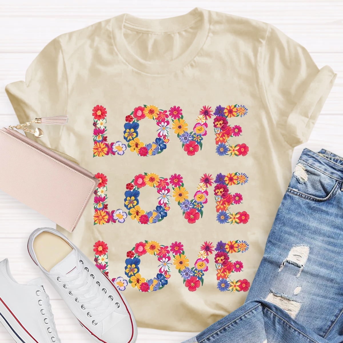 Flower Love Funny Design Teacher T-Shirt