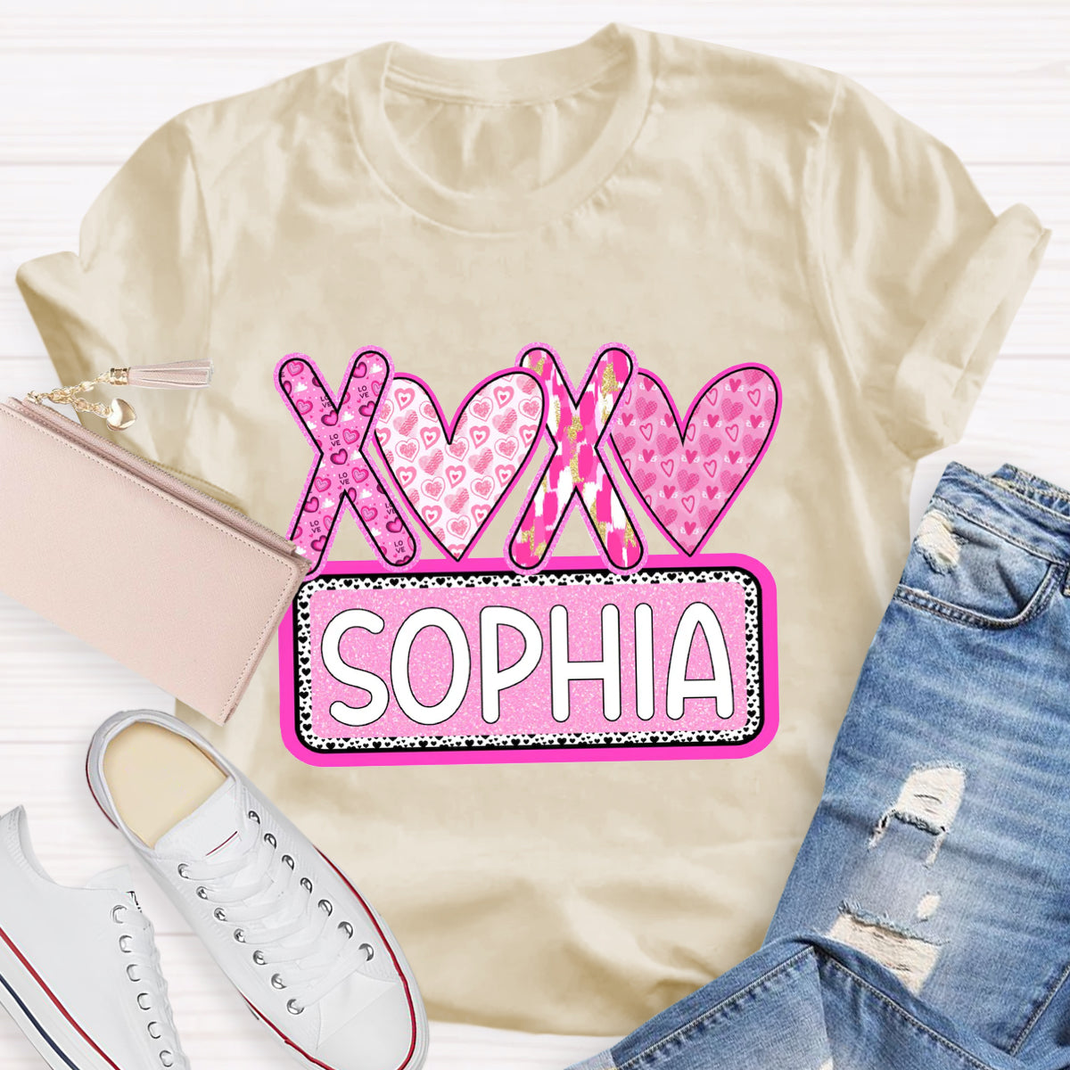 Personalized Name Pink Heart Sophia T-Shirt