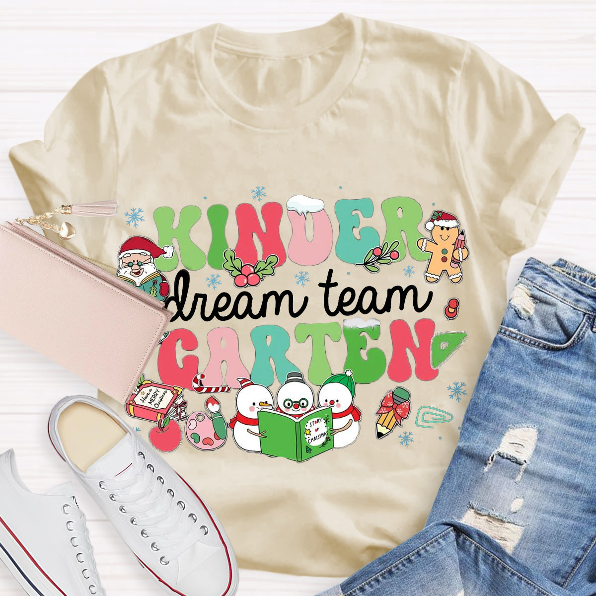 Personalized Grade Dream Team Christmas Snowman Reading A Book T-Shirt