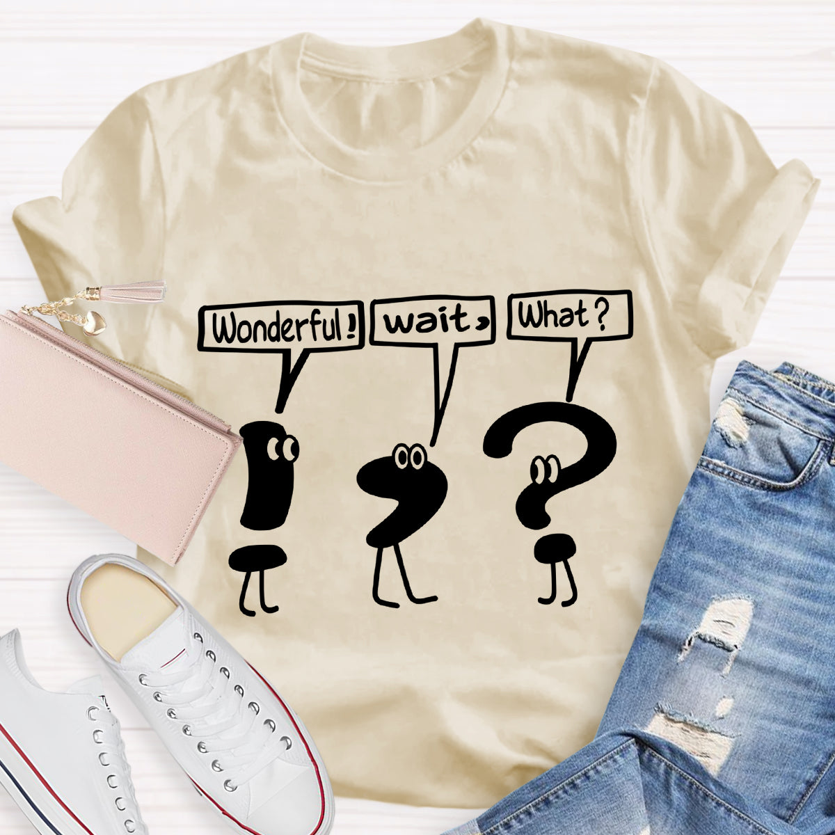 Funny Grammar Punctuation Wonderful Wait What T-Shirt