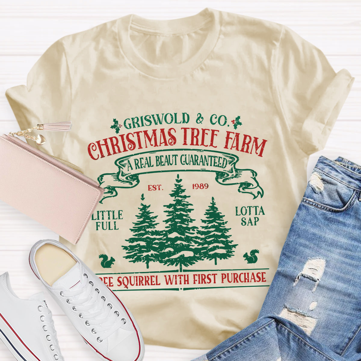 Christmas Tree Farm A Real Beauty Guaranteed Squirrel  T-Shirt