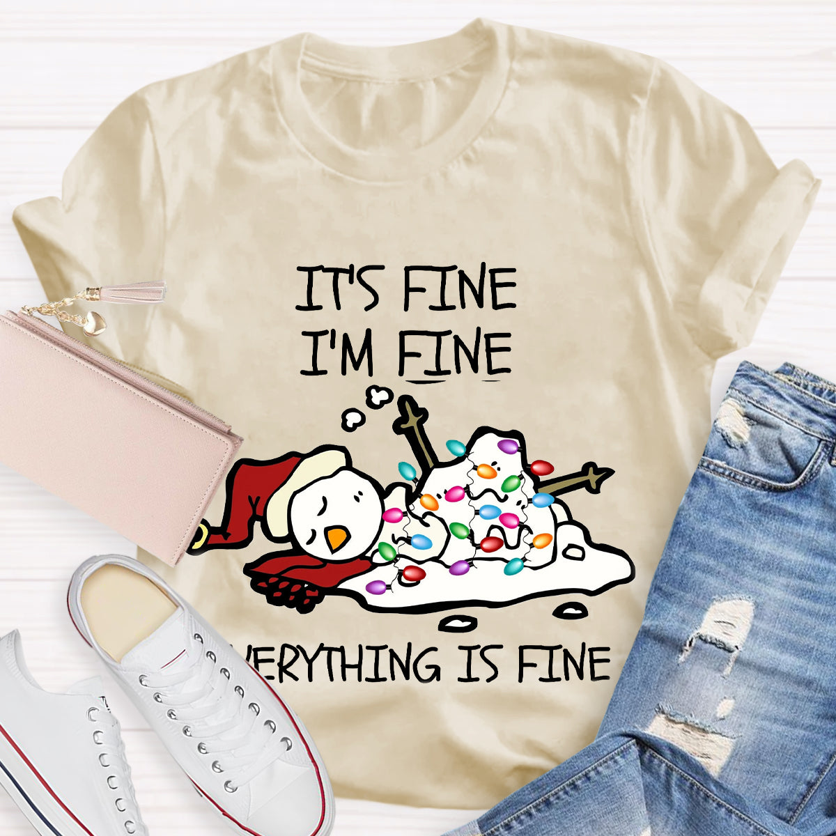 It's Fine I'm Fine Melting Snowman Teacher T-Shirt