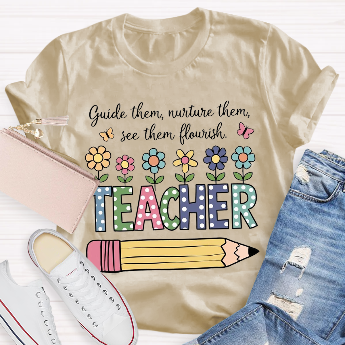 Flower Design Teacher T-Shirt