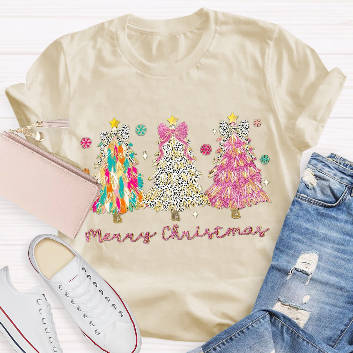 Colorful Coquette Glitter Christmas Tree  T-Shirt