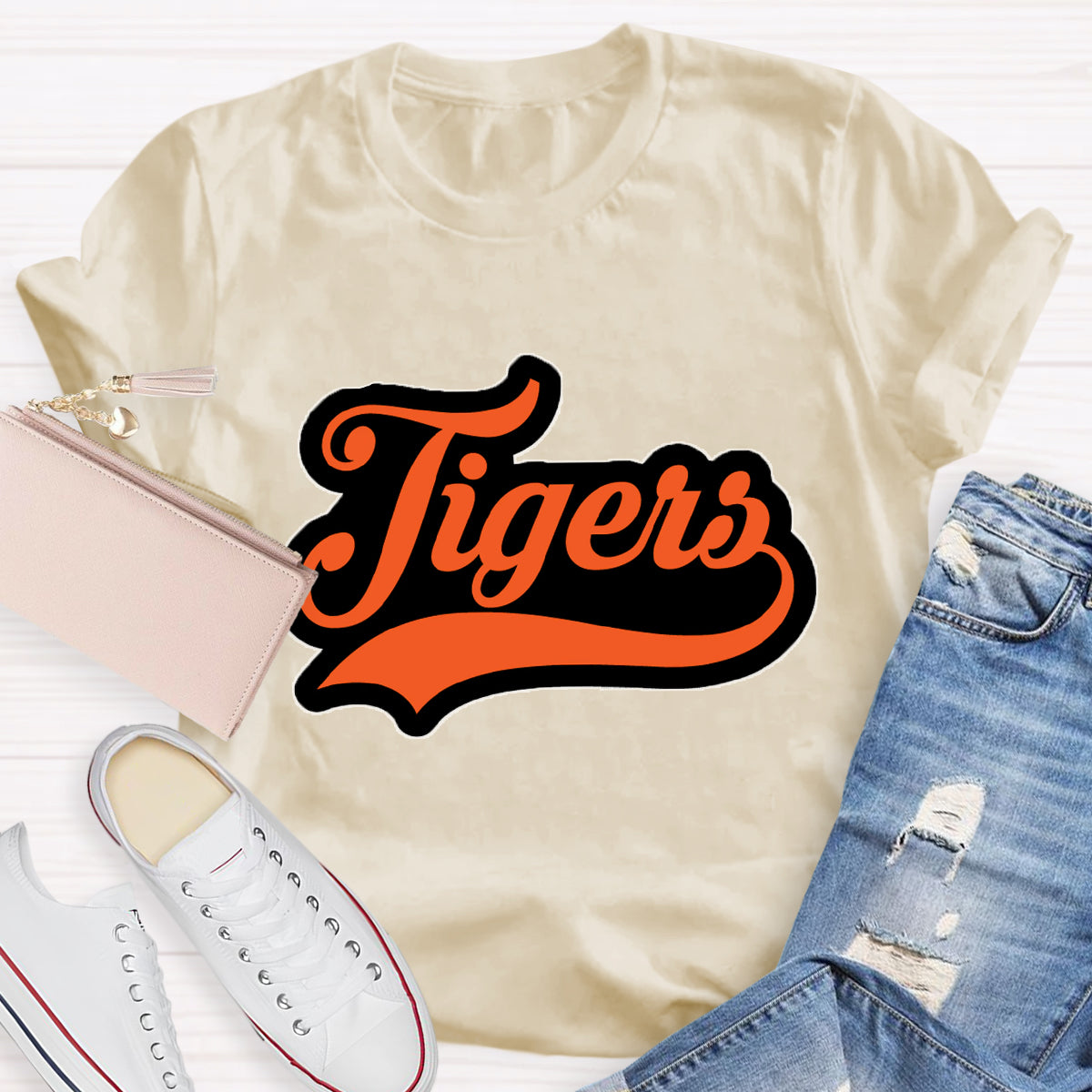 Personalized School Mascot Tigers Orange Letters Teacher T-Shirt