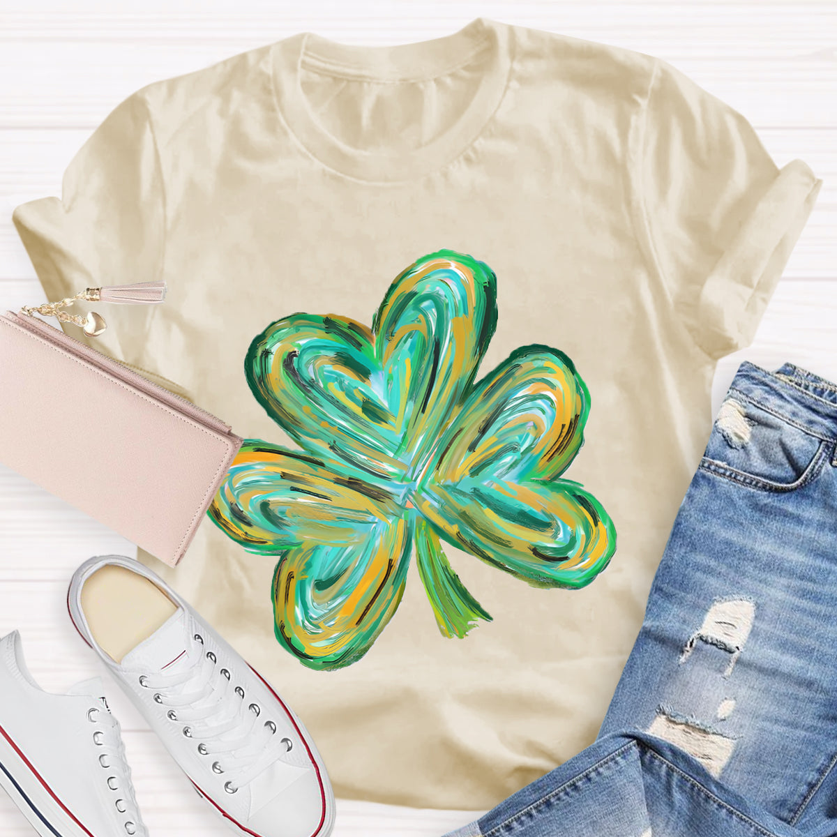 Colorful Clover St Patrick's Day Teacher T-Shirt