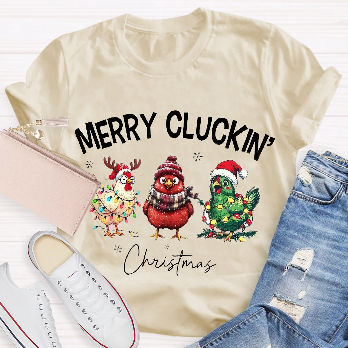 Merry Cluckin Chicken Funny Christmas T-Shirt