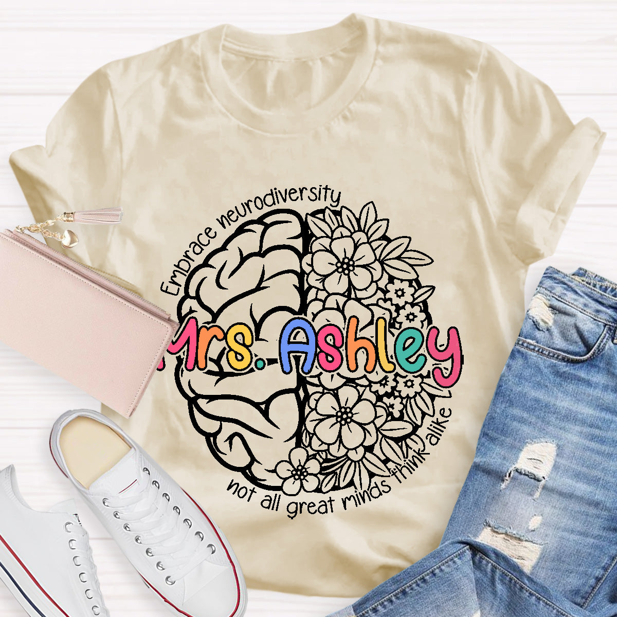 Personalized Name Not All Great Minds Think Alike Teacher T-Shirt