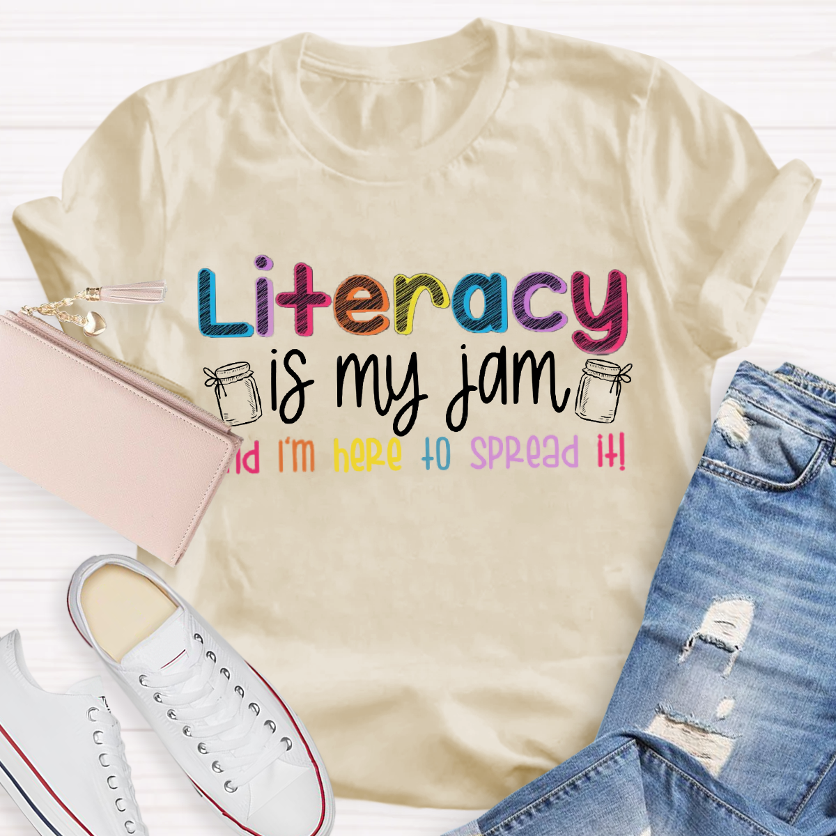 Literacy Is My Jam And I'm Here To Spread It Teacher T-Shirt