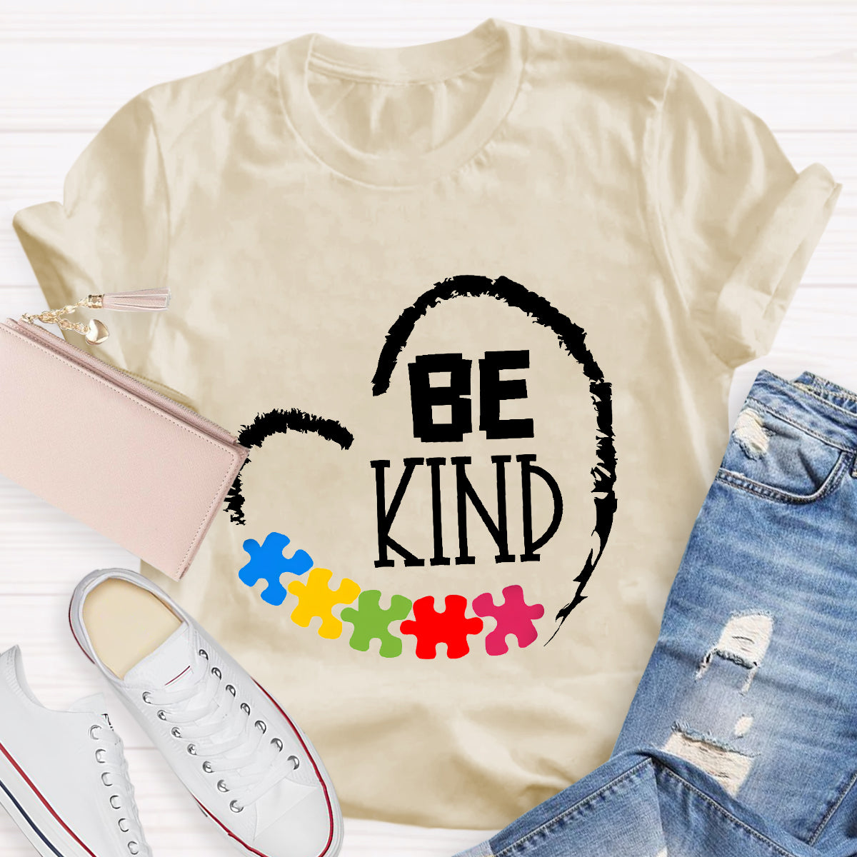 Be Kind Heart Puzzle Teacher T-Shirt