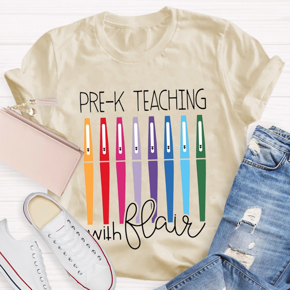 Personalize Grade Pre-k Teaching With Flair Teacher T-Shirt