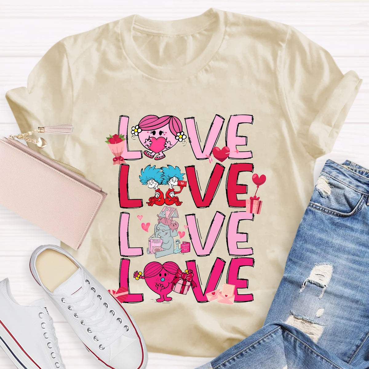 Love Cartoon Characters Teacher T-Shirt